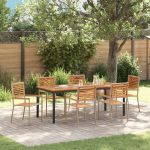 Set mese grădină  7 piese Bej din ratan poliester și acacia, Scaune grădină  stivuibile cu perne - Set 2 Bej din ratan poliester, Masă grădină  180x90x75 cm din lemn acacia și metal GartenMobel Dekor