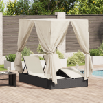 Lounge dublu cu acoperiș și perdele Ratan negru GartenMobel Dekor