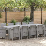 Set de dining pentru grădină  cu 13 piese cu perne gri deschis poliratan, Masă de grădină  gri deschis 150x100x73 cm poliratan, Scaune de grădină  cu perne 4 buc. gri deschis poliratan GartenMobel Dekor