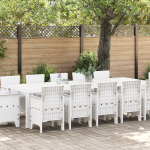 Set de mese grădină  cu 13 piese și perne din poliratan alb, Masă grădină  alb 150x100x73 cm din poliratan, Scaune grădină  cu perne 4 bucăți din poliratan alb GartenMobel Dekor