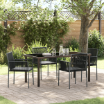 Set de cinci piese pentru mese grădină cu perne Negru Rattan Poli GartenMobel Dekor