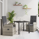 Set de Dining pentru Grădină 3 Piese cu Perne Gri din Poliratan GartenMobel Dekor