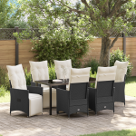 Set de Masă de Grădină cu 7 Piese cu Perne Negre din Poliratan GartenMobel Dekor