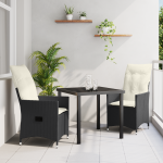 Set de dining pentru grădină , 3 piese cu perne, Negru, Poliratan GartenMobel Dekor
