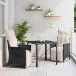 Set de dining pentru grădină 3 piese cu perne Negru Poliratan GartenMobel Dekor