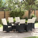 Set de mese de grădină 7 piese cu perne Rattan poli negru GartenMobel Dekor