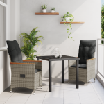 Set de 3 piese pentru dining în grădină cu perne gri din poliratan GartenMobel Dekor