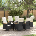 Set de dining de grădină 7 piese cu perne din ratan sintetic negru GartenMobel Dekor