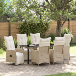 Set de dining de grădină de 7 piese cu perne Bej Poli Rattan GartenMobel Dekor