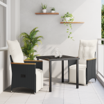 Set de mic dejun pentru grădină de 3 piese cu perne din poliratan negru GartenMobel Dekor