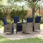 Set dining  cu 5 piese cu perne gri ratan poliester, Masă grădină  neagră 140x80x73 cm sticlă securizată GartenMobel Dekor