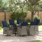 Set grădină  7 piese cu perne din ratan gri, Masă grădină  neagră 160x80x73 cm din sticlă securizată GartenMobel Dekor