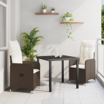 Set de Dining de Grădină cu 3 Piese cu Perne Maro Poliratan GartenMobel Dekor