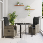 Set de dining de grădină 3 piese cu perne Gri Ratan Poly GartenMobel Dekor