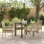 Set de dining pentru grădină 5 piese cu perne Bej Poliratan GartenMobel Dekor