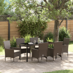 Set de dining pentru grădină cu 7 piese și perne maro poliratan GartenMobel Dekor