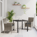 Set de mese pentru grădină cu perne din ratan sintetic gri în 3 piese GartenMobel Dekor