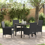 Set masă grădină cu 5 piese și perne, Ratan poli negru GartenMobel Dekor