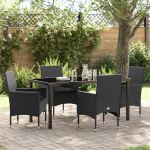 Set de Masa pentru Grădină cu 5 Piese cu Perne Poliratan Negru , Masă de Grădină  Neagră 160x80x73 cm cu Sticlă Securizată GartenMobel Dekor
