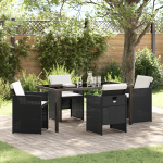 Set de Masă pentru Grădină 5 Piese cu Perne Negru Ratan Polimeric GartenMobel Dekor
