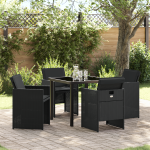 Set de Masă pentru Grădină cu Perne Ratan Poliester Negru GartenMobel Dekor