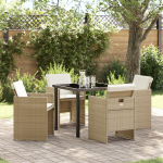 Set de dining pentru grădină 5 piese cu perne Bej Ratan Poli GartenMobel Dekor