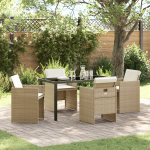 Set de dining pentru grădină 5 piese cu perne Ratan polimeric bej GartenMobel Dekor
