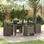 Set de dining pentru grădină 5 piese cu perne gri din rattan poliester GartenMobel Dekor