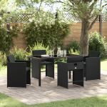 Set de dining pentru grădină de 5 piese cu perne Negru Poliratan GartenMobel Dekor