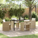 Set dining grădină cu perne Bej Rattan PE GartenMobel Dekor