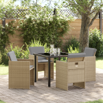 Set dining pentru grădină cu perne în ratan poliester bej GartenMobel Dekor