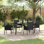 Set de 5 Piese de Masă pentru Grădină cu Pernă Negru Poliratan GartenMobel Dekor
