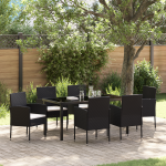 Set de Dining de Grădină 7 Piese cu Pernă Negru Poliratan GartenMobel Dekor