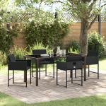 Set de Dining pentru Grădină cu 5 Piese și Perne Negre din Rattan Poliester GartenMobel Dekor