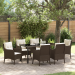 Set Dining Grădină 7 Piese cu Perne Maro Ratan Poli GartenMobel Dekor
