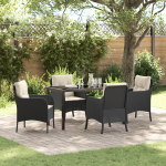 Set de Dining de Grădină cu 5 Piese și Perne Negru Poli Ratan GartenMobel Dekor