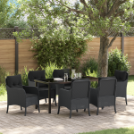 Set de Dining pentru Grădină de 7 Piese cu Perne, Negru, Poliratan GartenMobel Dekor