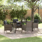 Set de Mâncare pentru Grădină cu 5 Piese și Perne Gri din Ratan Polimer GartenMobel Dekor