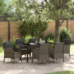 Set de dining de grădină cu 7 piese și perne gri din poli-ratan GartenMobel Dekor