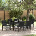 Set de dining de grădină cu perne Negru Poliratan GartenMobel Dekor