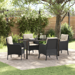 Set de dining pentru grădină cu 5 piese și perne ratan polimer negru GartenMobel Dekor