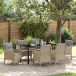 Set de mese de grădină cu 7 piese cu perne Bej din Rattan Poli GartenMobel Dekor