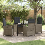 Set de Dining pentru Grădină de 5 Piese cu Perne Gri Ratan Poli GartenMobel Dekor