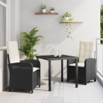 Set de dining de grădină 3 piese cu perne ratan PE negru GartenMobel Dekor