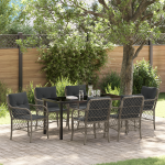 Set de dining de grădină cu 7 piese și perne gri din poliratan GartenMobel Dekor