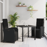 Set de dining pentru grădină  cu perne poli-ratan negru, Masă de grădină  neagră 80x80x73 cm sticlă securizată GartenMobel Dekor