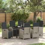 Set Mese Grădină cu Perne pentru 7 Persoane, Gri Deschis, Poliratan GartenMobel Dekor