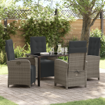 Set de dining pentru grădină cu 5 piese și perne din ratan sintetic gri, Masa de grădină  Black 140x80x73 cm din sticlă pentru fumat GartenMobel Dekor