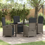 Set de masă pentru grădină cu 5 piese și perne gri din ratan poli, Masă de grădină  Neagră 160x80x73 cm Sticlă securizată GartenMobel Dekor