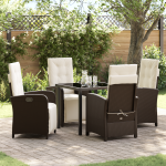 Set Masă 5 Piese Grădină cu Perne Ratan Maro, Masă Grădină  Neagră 80x80x73 cm din Sticlă Siguranță GartenMobel Dekor